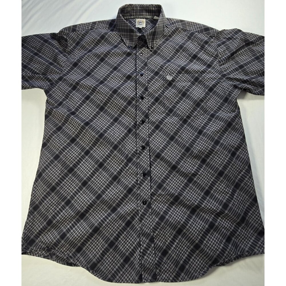 Cinch Men’s XXL Plaid Western Shirt Black Gray Button Down Long Sleeve